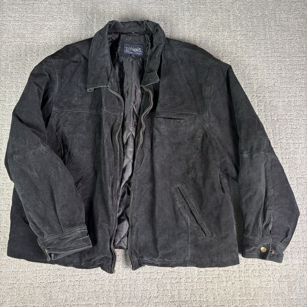 VTG Basic Editions Suede Bomber Jacket Men XL Retro Baggy Moto Jacket Read Desc.